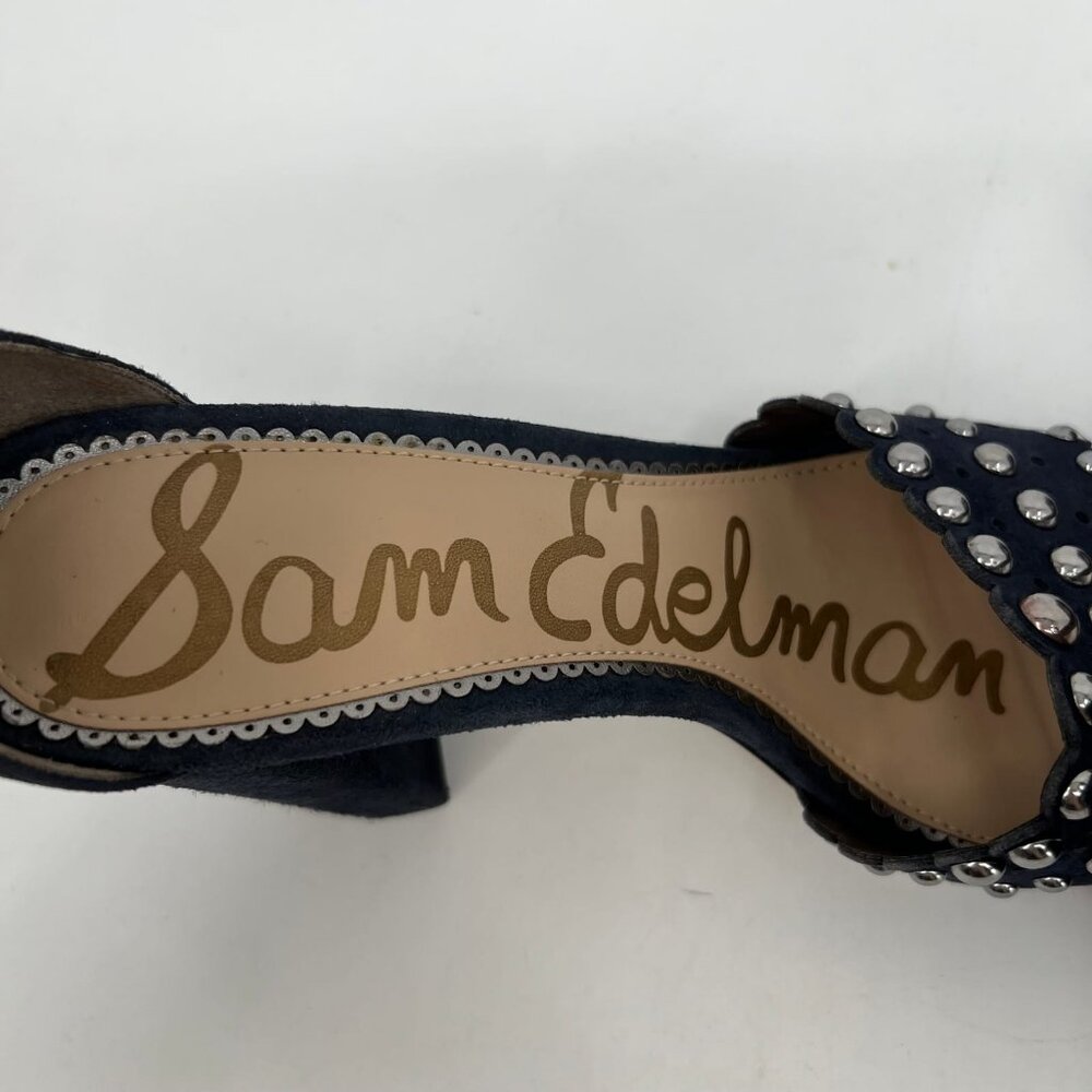 Sam Edelman Blue Suede Scalloped Edge Block Heels | Size 8.5 - Picture 8 of 9